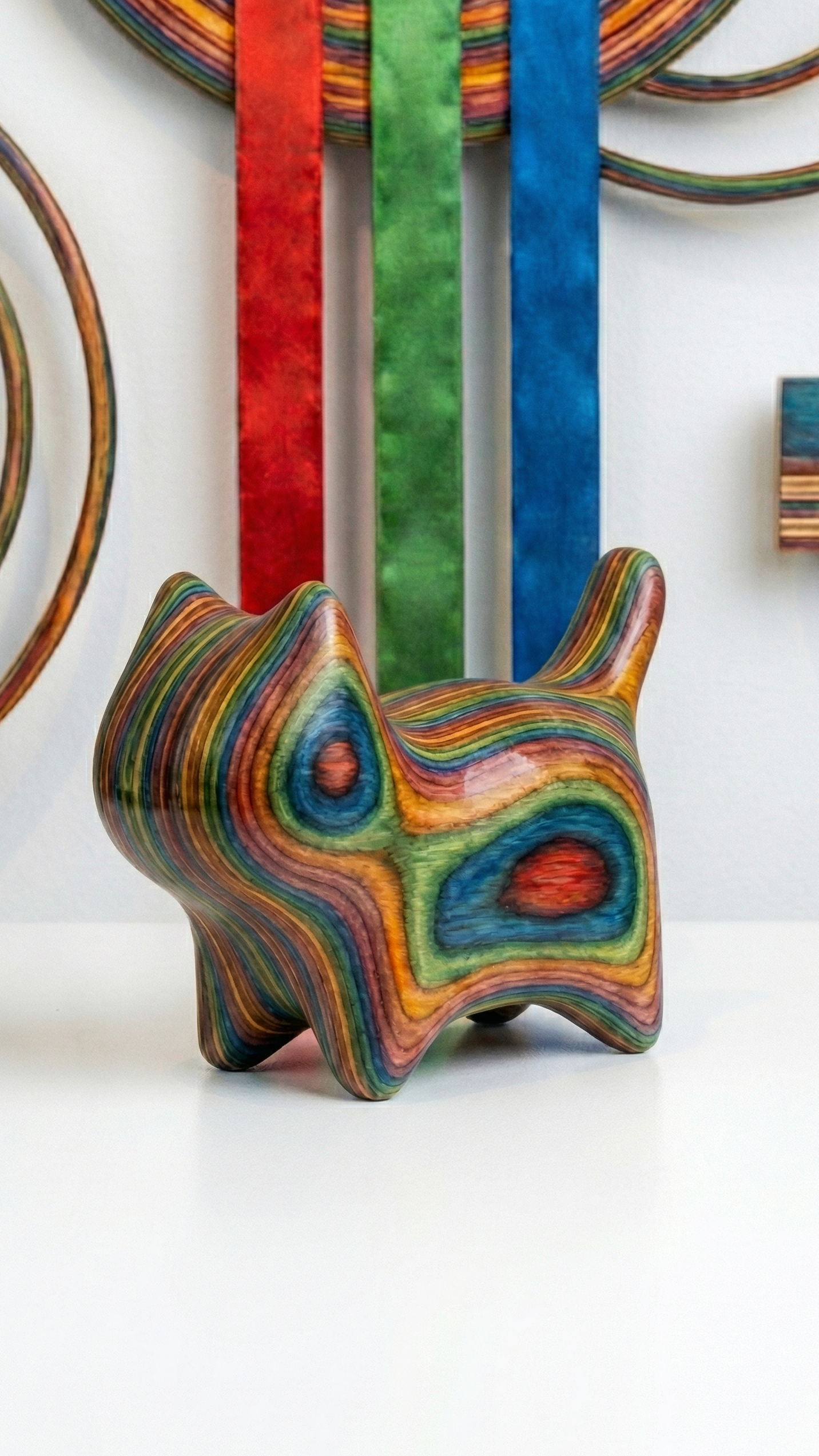 Rainbow Wood Cat Sculpture - Rainbow