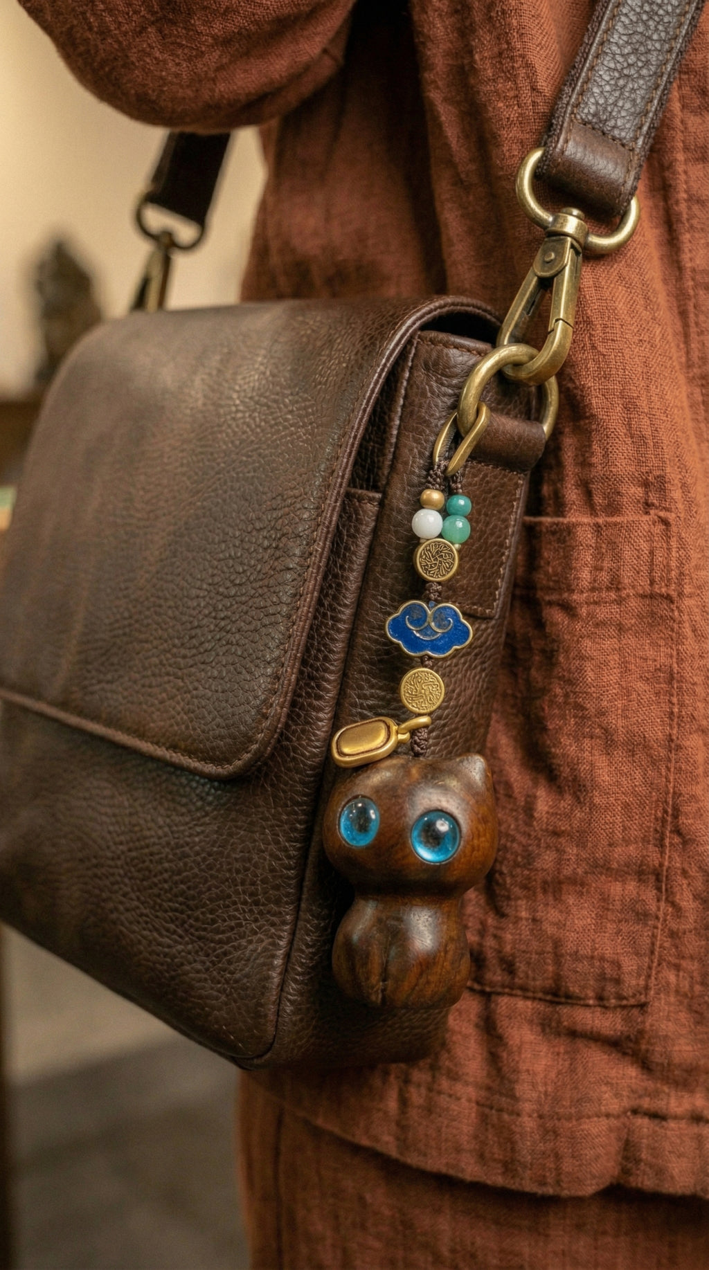 Sandalwood Cat Keychain - Moonstone