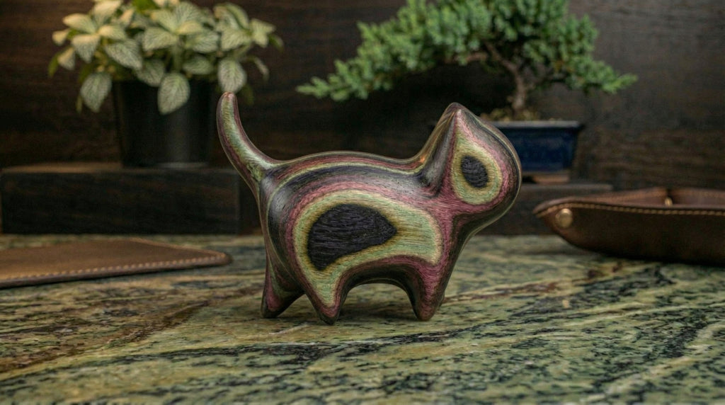 Rainbow Wood Cat Sculpture - Forest