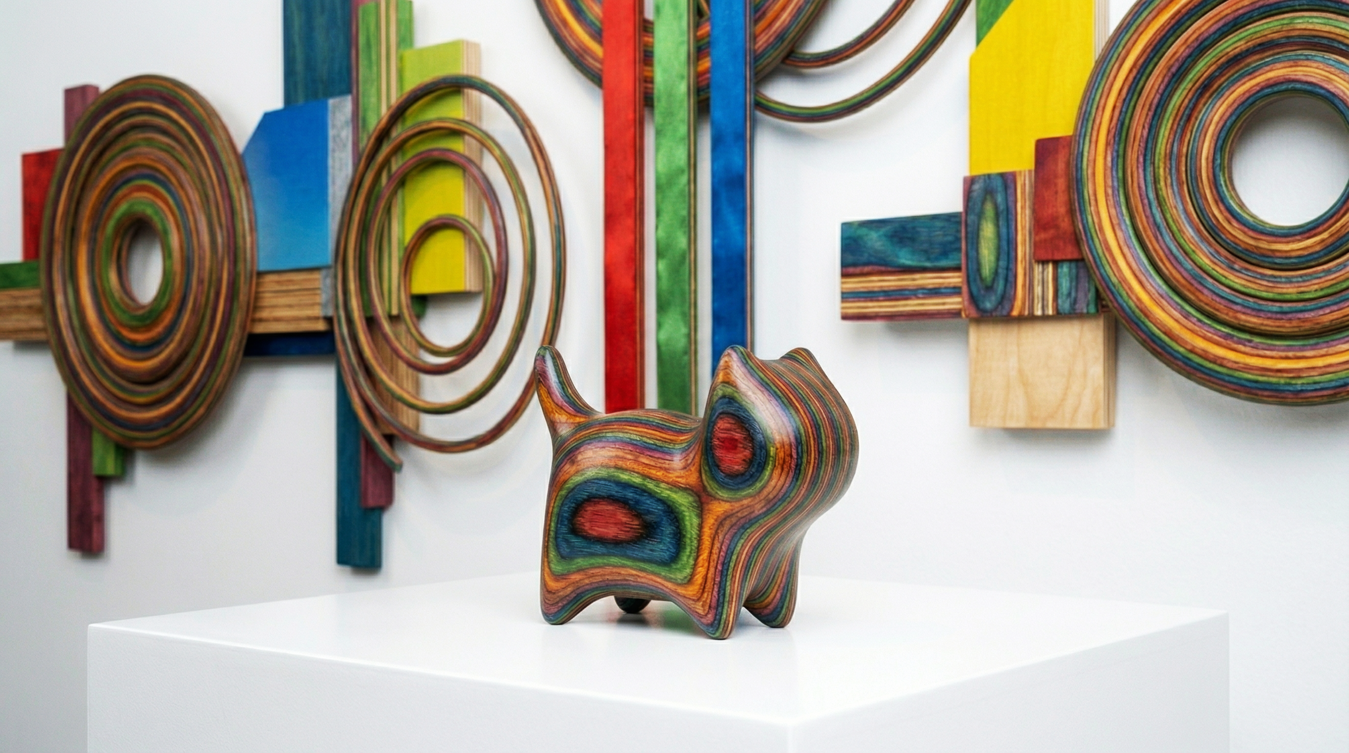 Rainbow Wood Cat Sculpture - Rainbow