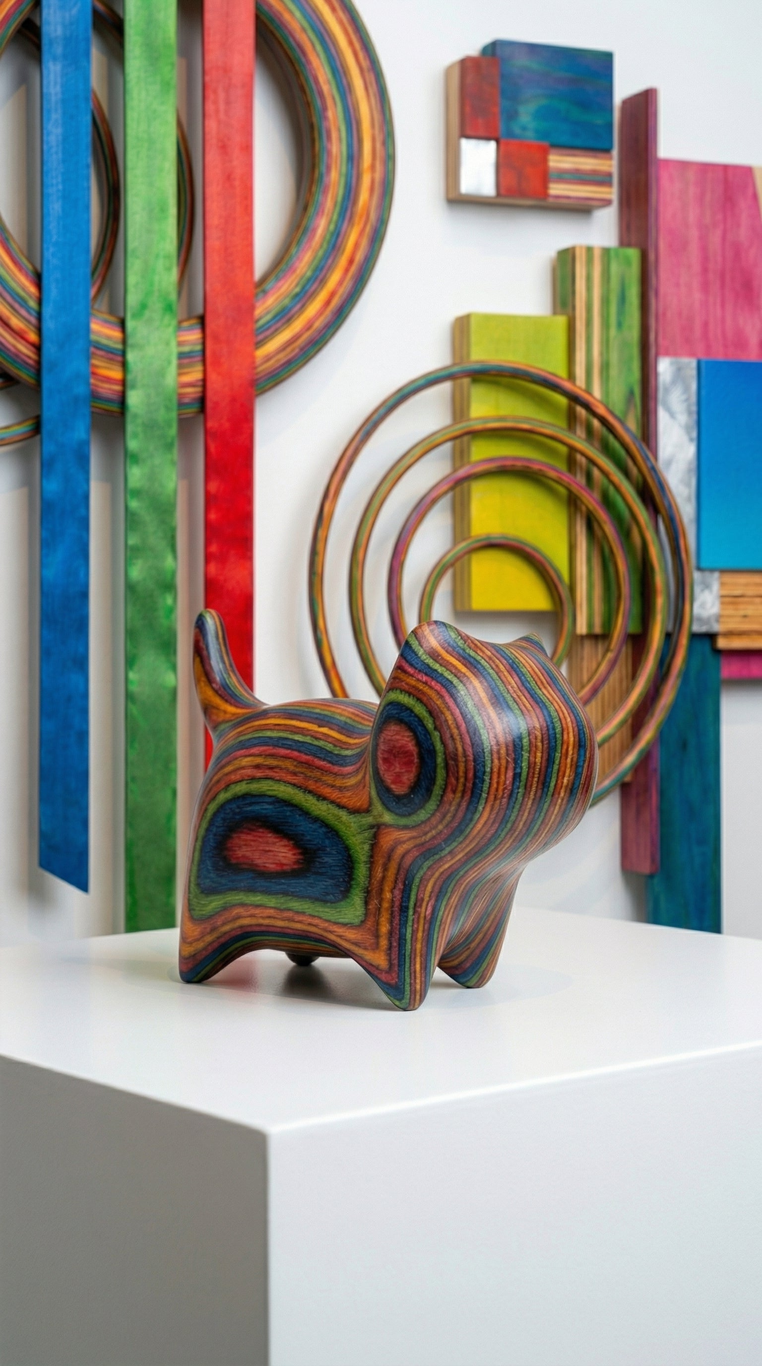 Rainbow Wood Cat Sculpture - Rainbow