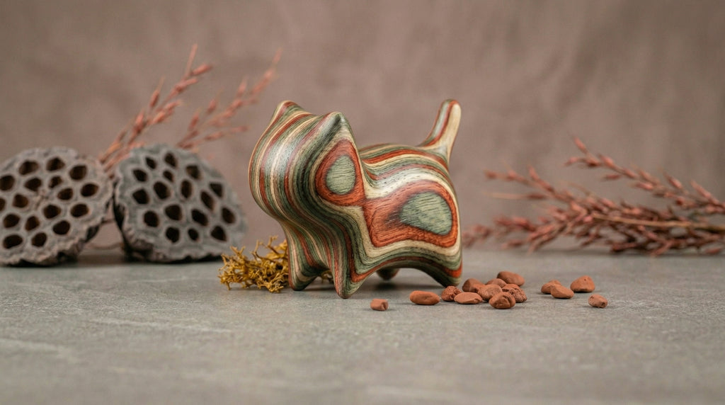 Rainbow Wood Cat Sculpture - Earth