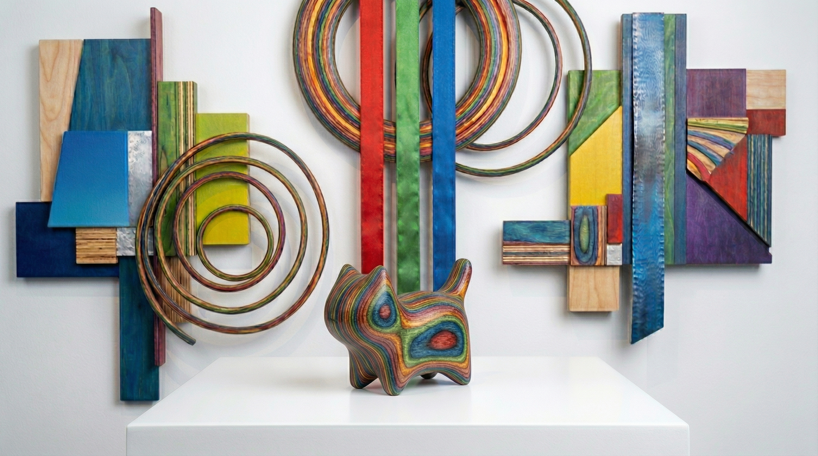Rainbow Wood Cat Sculpture - Rainbow