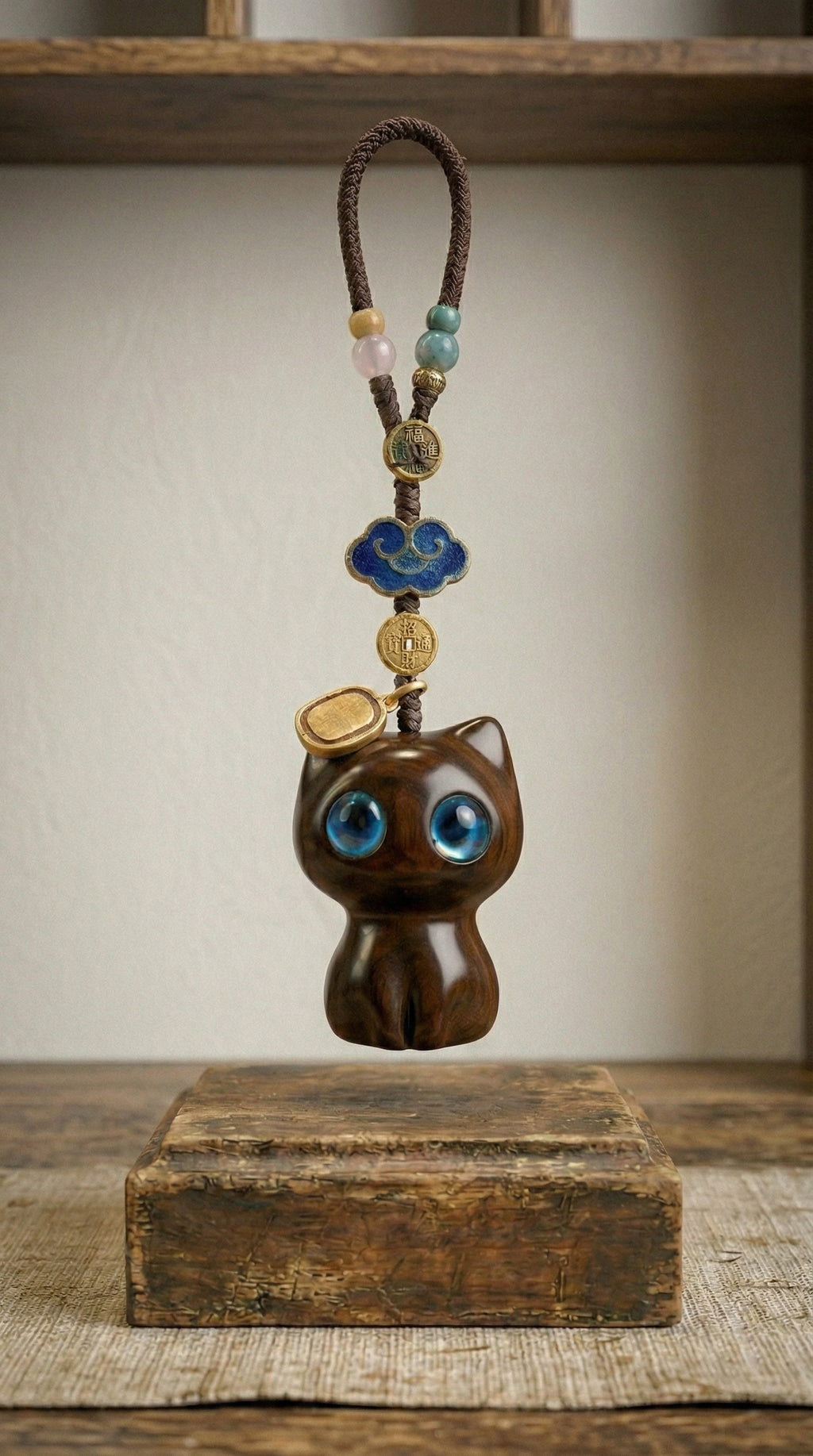 Sandalwood Cat Keychain - Moonstone