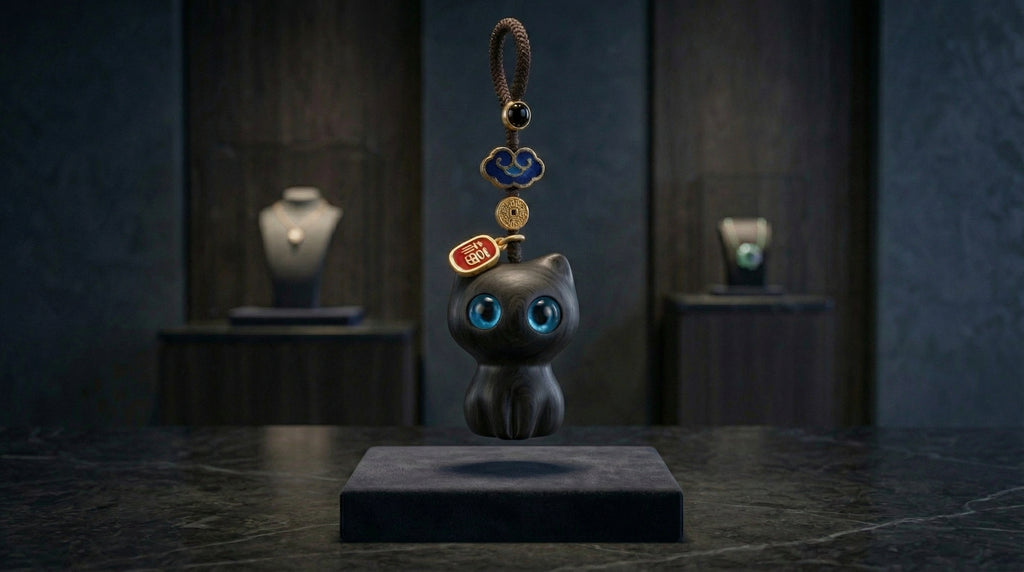 Sandalwood Cat Keychain - Obsidian