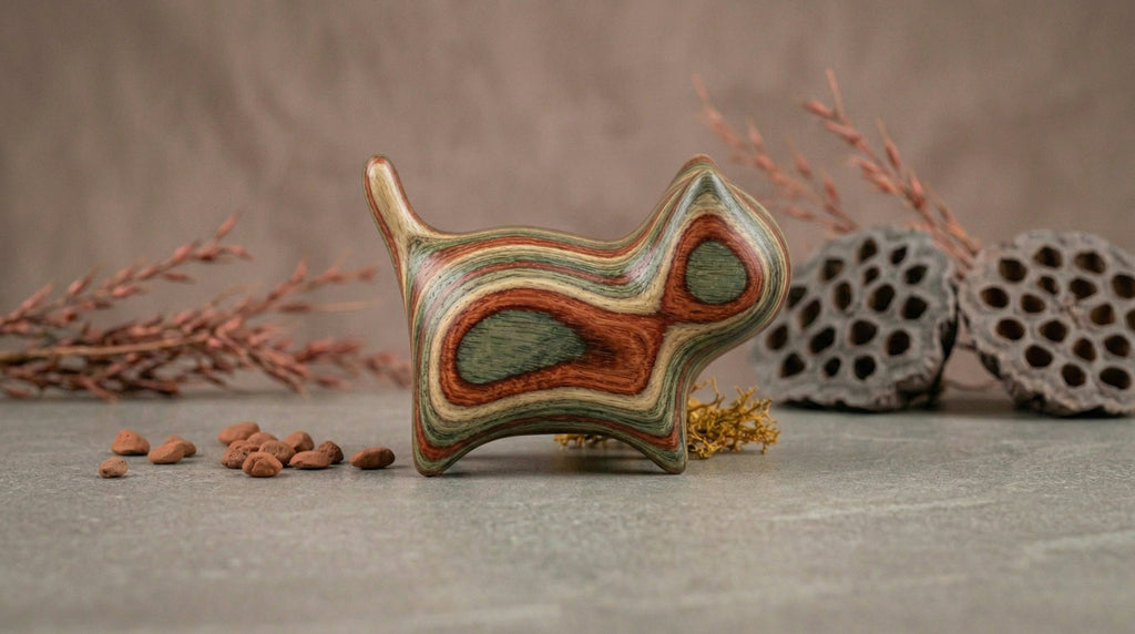 Rainbow Wood Cat Sculpture - Earth