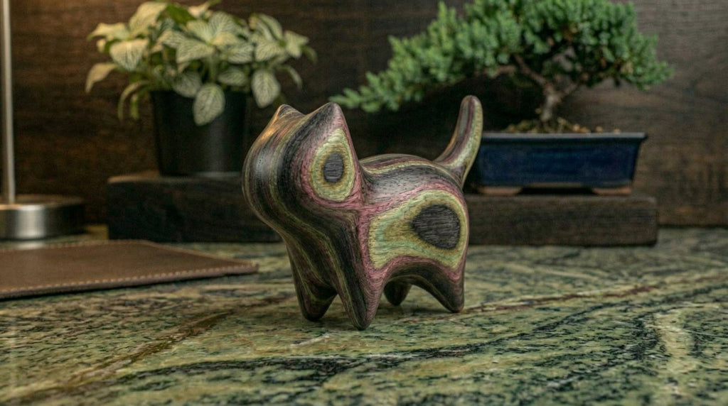 Rainbow Wood Cat Sculpture - Forest