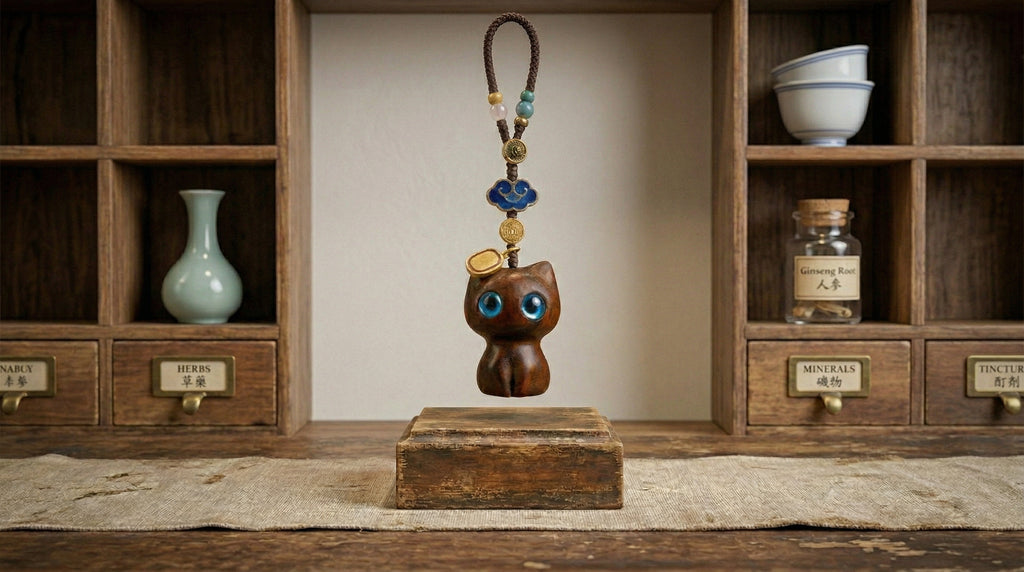 Sandalwood Cat Keychain - Moonstone