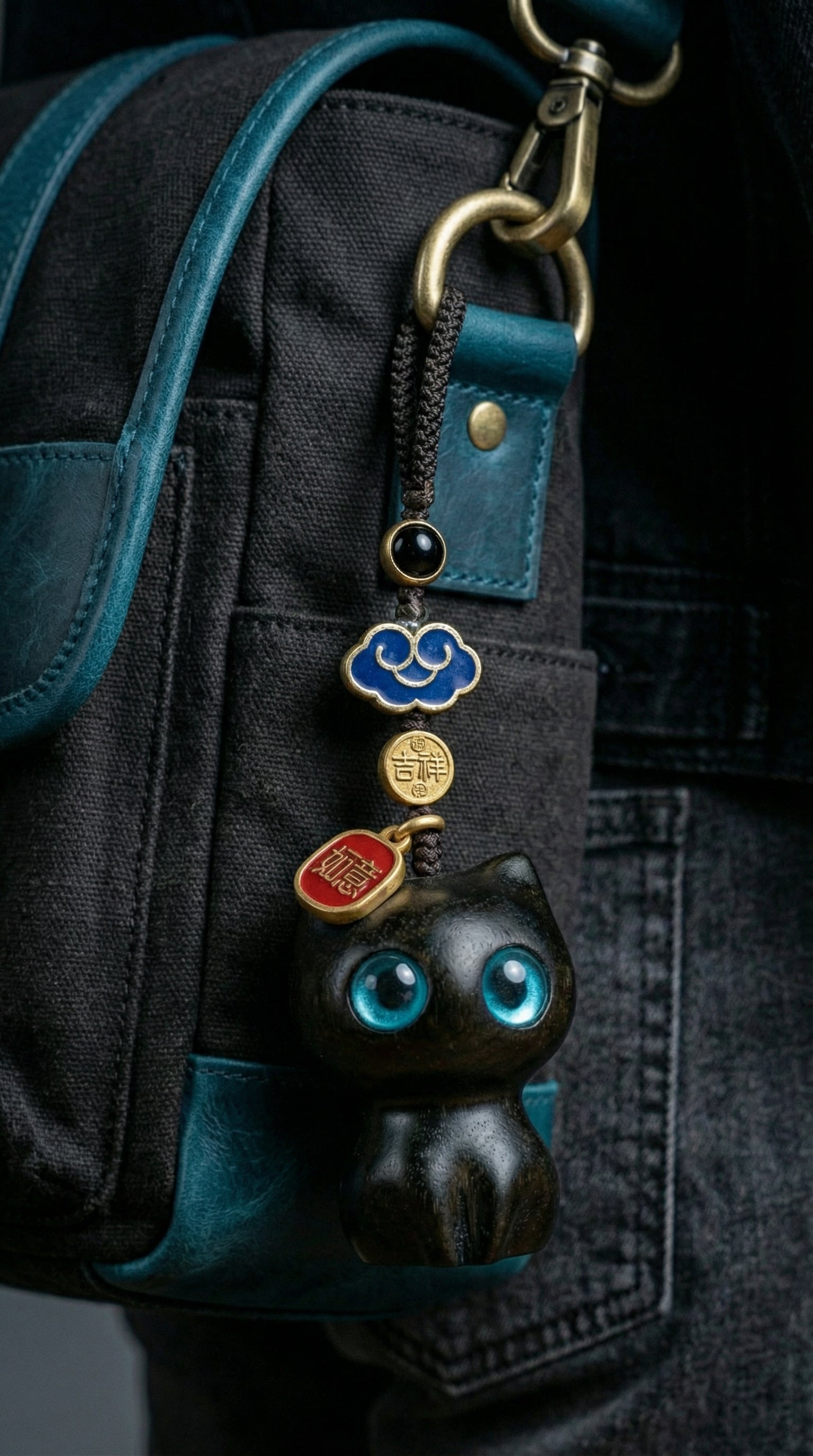 Sandalwood Cat Keychain - Obsidian