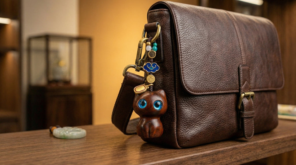 Sandalwood Cat Keychain - Moonstone