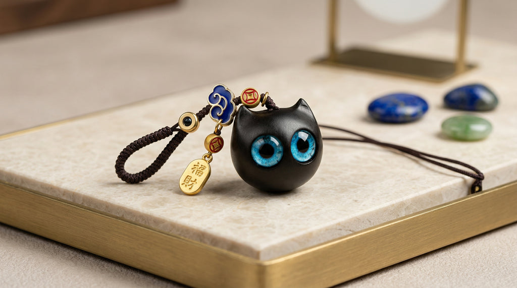 Sandalwood Cat Keychain - Turquoise